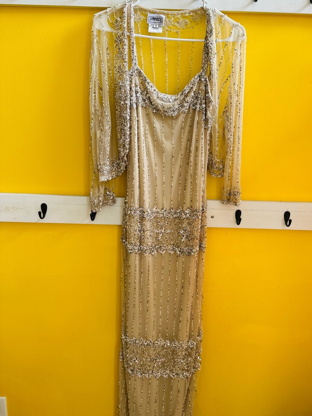 Stenay Champagne Beaded Maxi Dress with Sheer Jacket